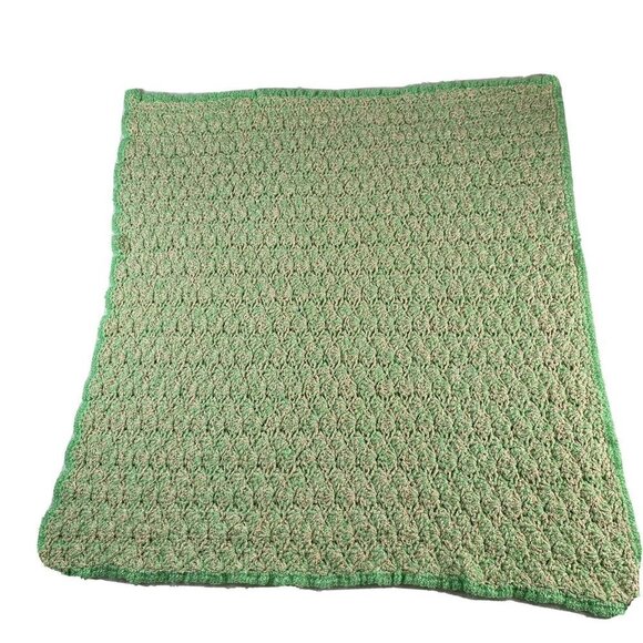 Handmade Crochet Throw Baby Blanket 35x32 Afghan Greens Baby Room Neutral - Picture 1 of 8